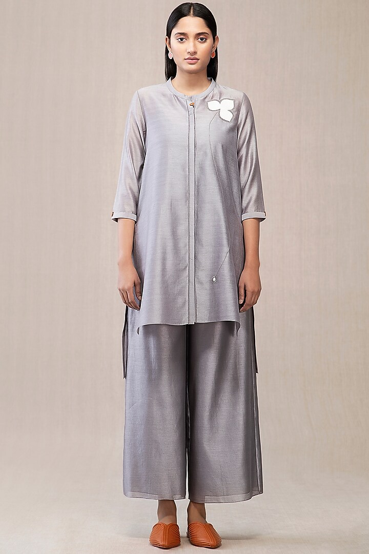Grey Embroidered Shirt With Inner by AMPM