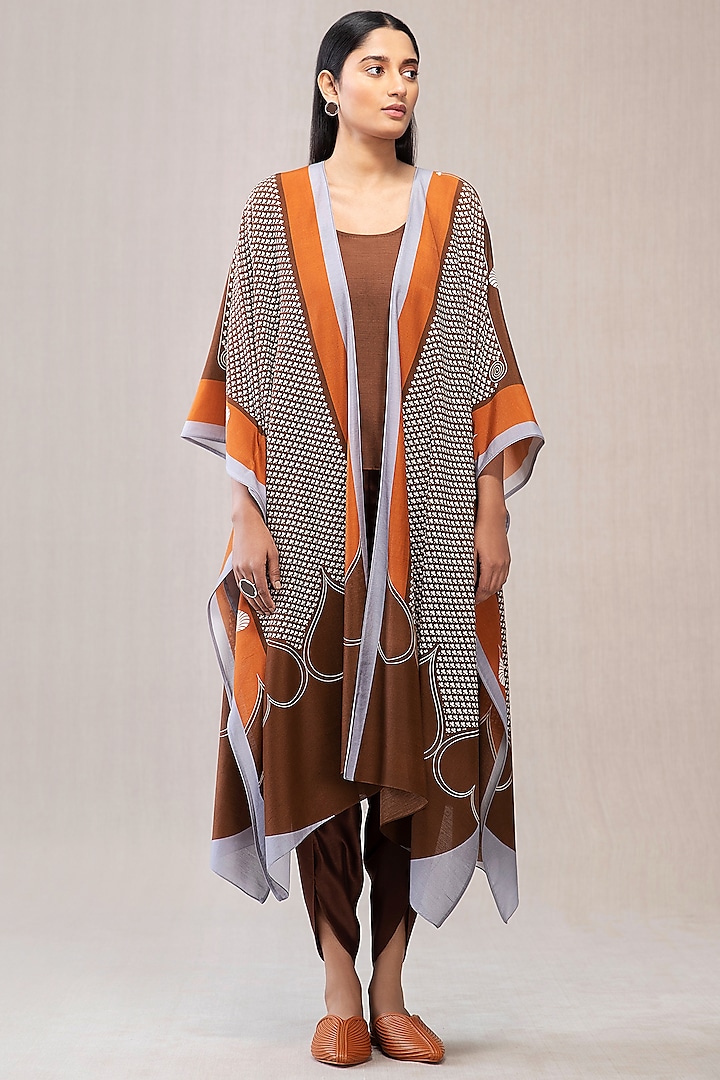 Dusty Brown Printed Cape Set by AMPM