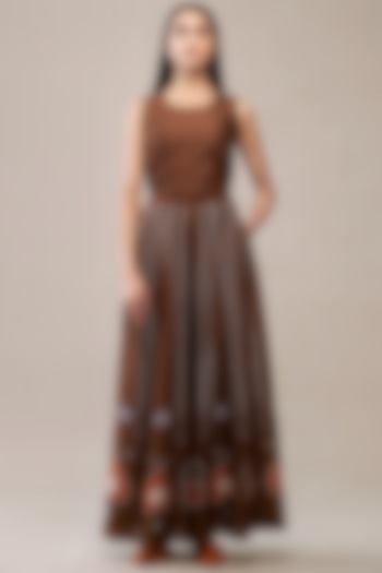 Dusty Brown Printed Flared Palazzo Pants by AMPM