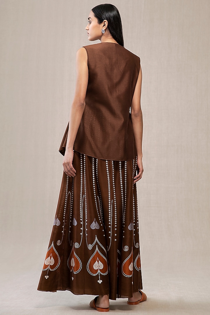 Dusty Brown Printed Flared Palazzo Pants Design by AMPM at Pernia's Pop Up  Shop 2023