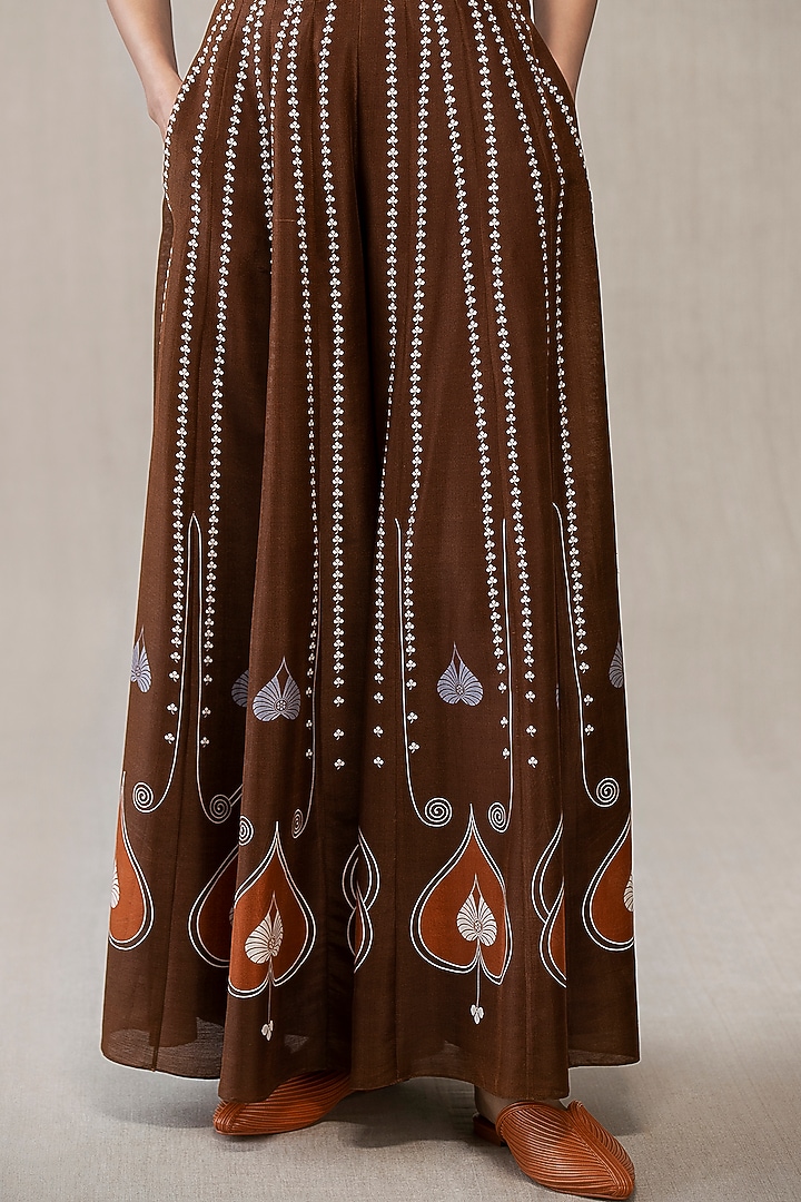 Dusty Brown Printed Flared Palazzo Pants by AMPM at Pernia's Pop Up Shop