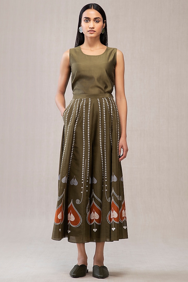 Olive Printed Flared Palazzo Pants by AMPM at Pernia's Pop Up Shop