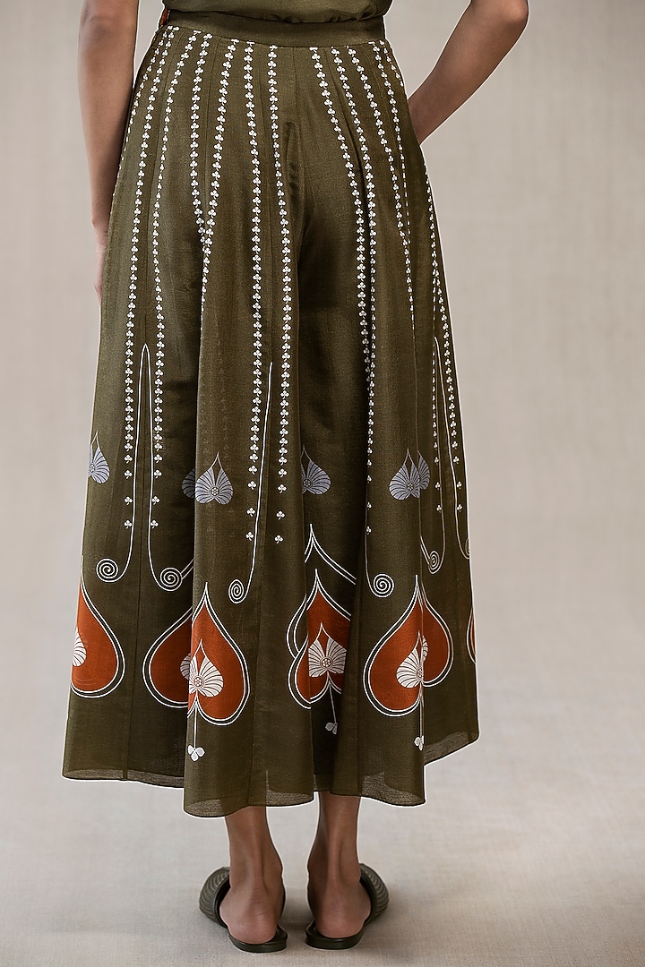 Olive Printed Flared Palazzo Pants by AMPM at Pernia's Pop Up Shop