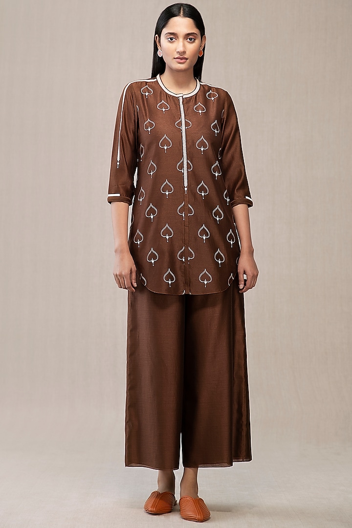 Dusty Brown Printed Shirt by AMPM