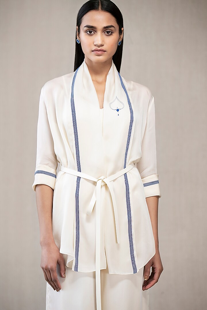 Ivory Satin Organza Jacket Set by AMPM at Pernia's Pop Up Shop
