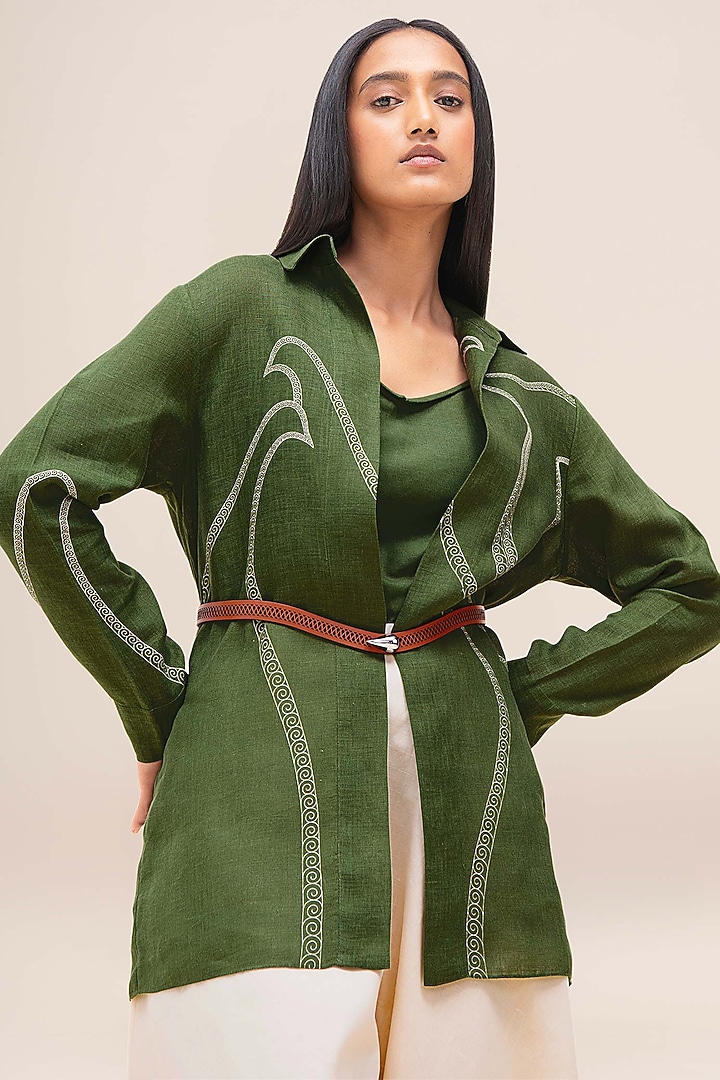 Fern Green Linen Shirt by AMPM at Pernia's Pop Up Shop