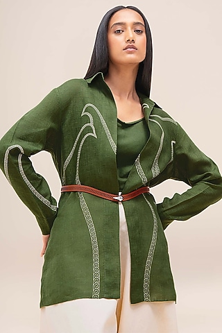 Fern Green Linen Shirt by AMPM