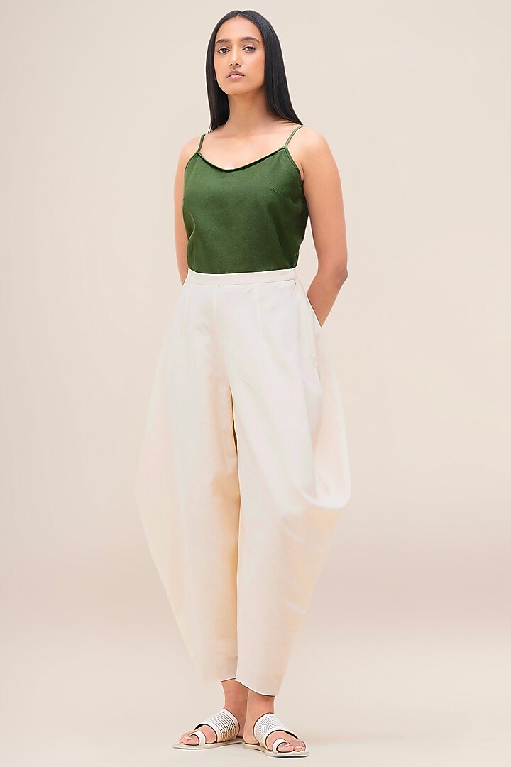 Light Butter Yellow Cotton Linen Draped Dhoti by AMPM at Pernia's Pop Up Shop