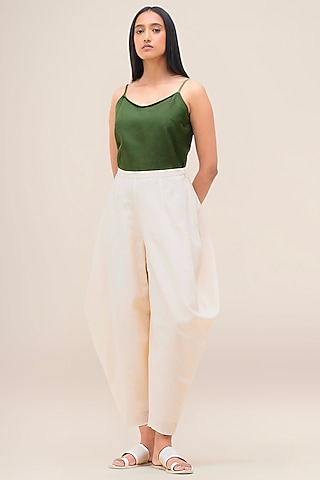 Light Butter Yellow Cotton Linen Draped Dhoti by AMPM