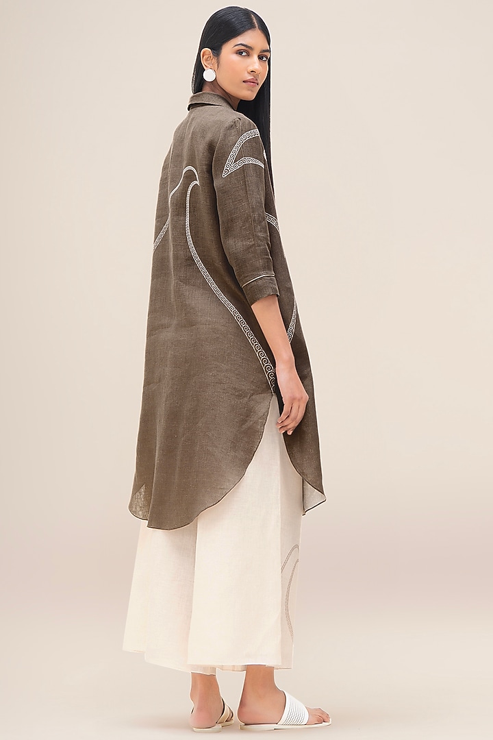 Taupe Brown Pure Linen Tunic Set by AMPM at Pernia's Pop Up Shop