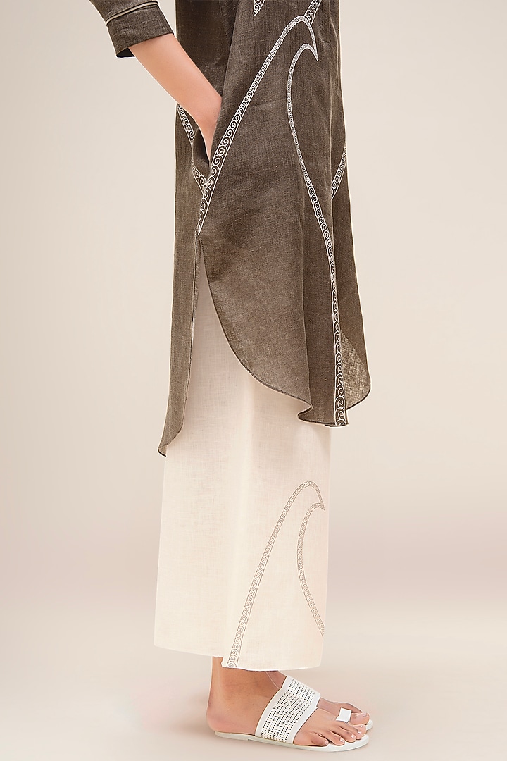 Taupe Brown Pure Linen Tunic Set by AMPM at Pernia's Pop Up Shop