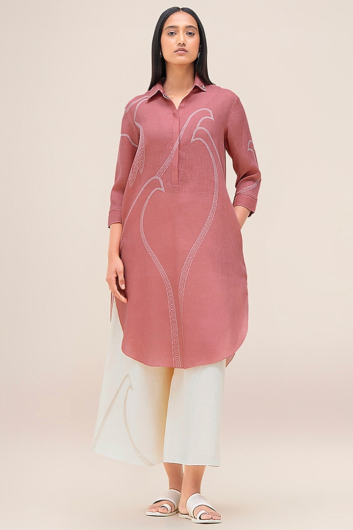 Flamingo Pink Pure Linen Tunic Set by AMPM at Pernia's Pop Up Shop