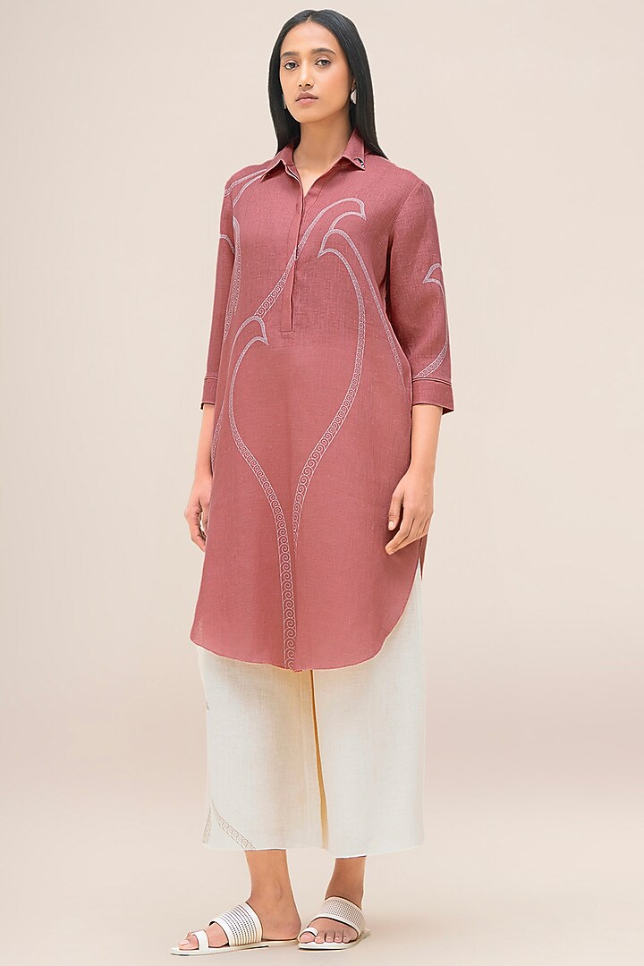 Flamingo Pink Pure Linen Tunic Set by AMPM at Pernia's Pop Up Shop