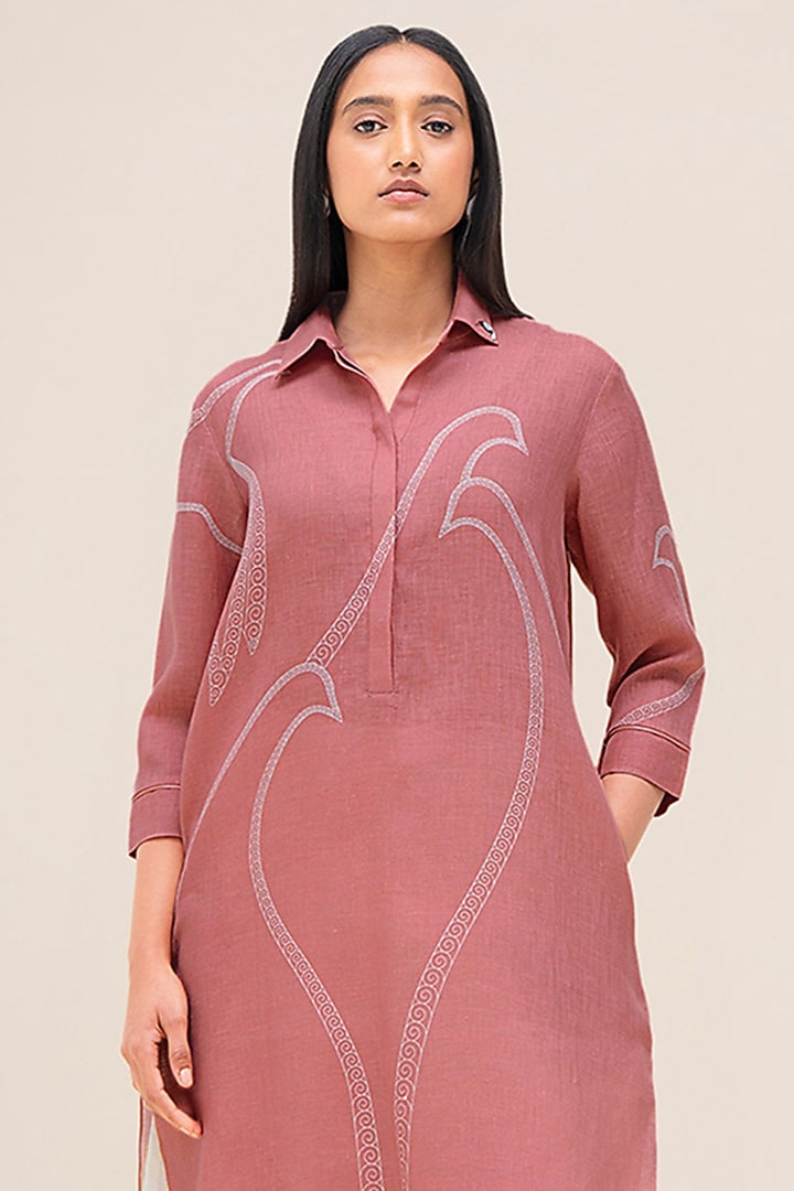 Flamingo Pink Pure Linen Tunic Set by AMPM at Pernia's Pop Up Shop