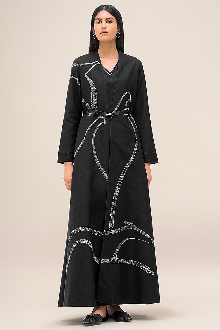 Black Cotton Linen Abaya by AMPM at Pernia's Pop Up Shop