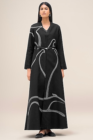 Black Cotton Linen Abaya by AMPM