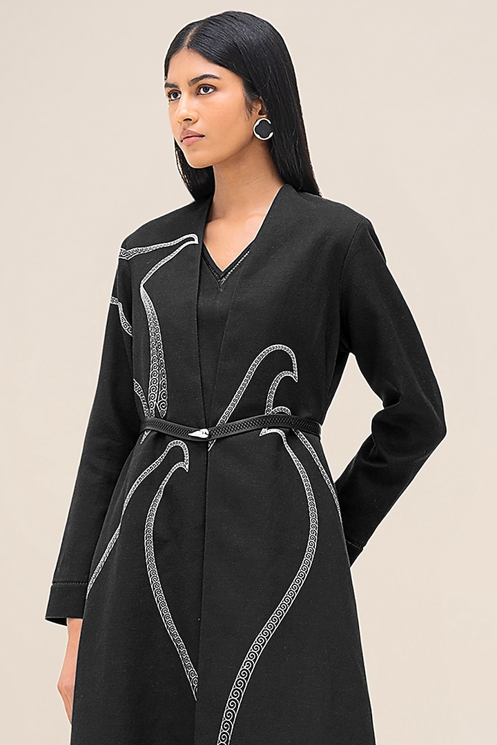 Black Cotton Linen Abaya by AMPM at Pernia's Pop Up Shop