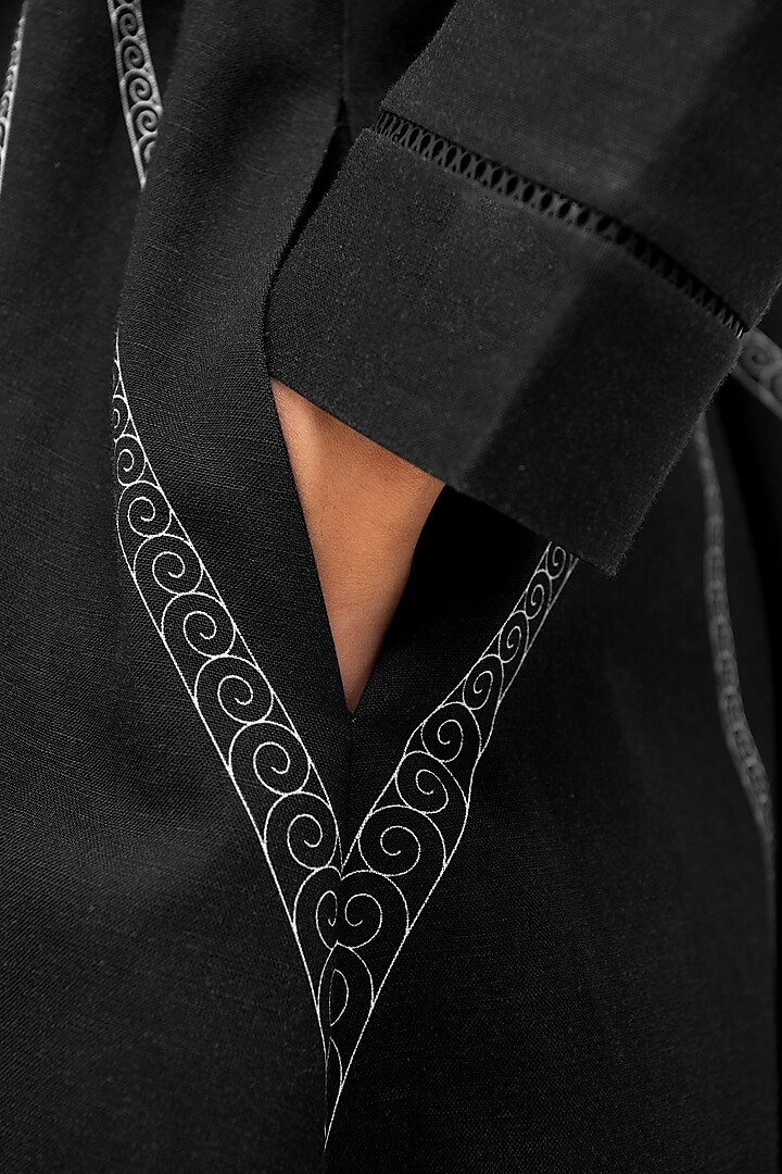 Black Cotton Linen Abaya by AMPM at Pernia's Pop Up Shop
