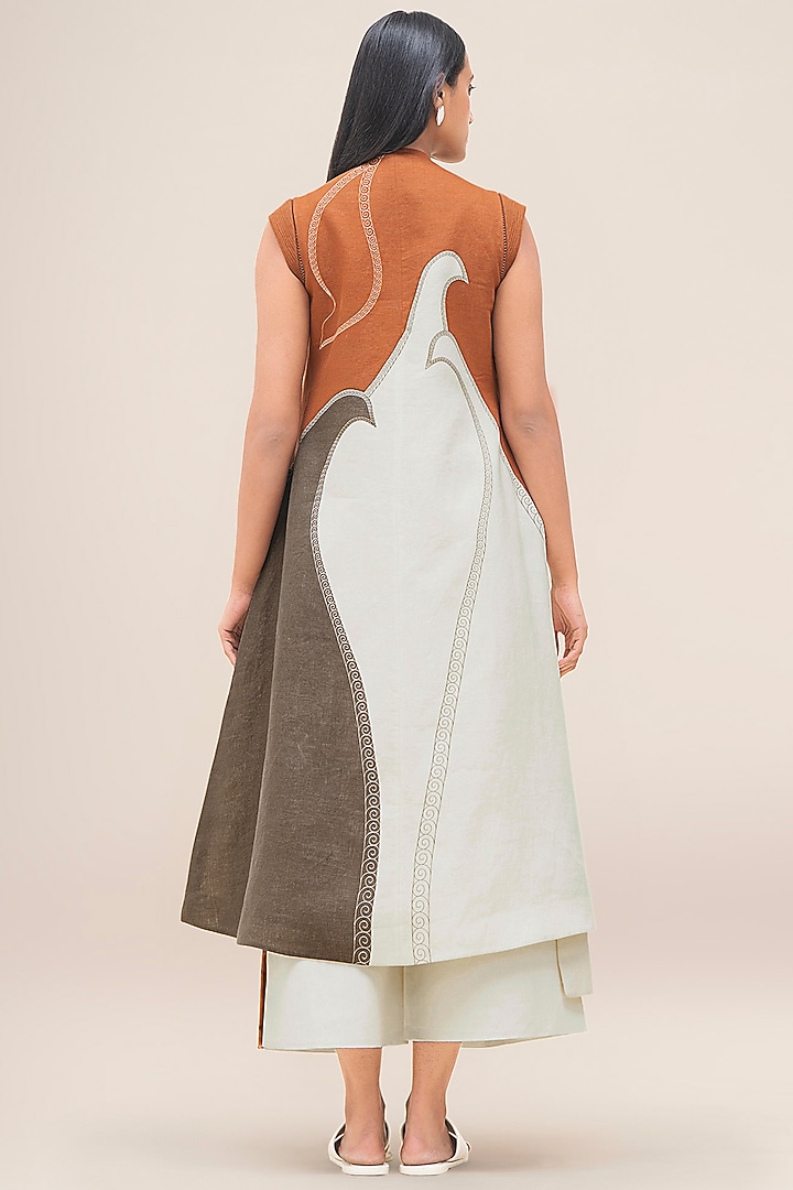 Tan & Taupe Brown Linen Jacket Set by AMPM at Pernia's Pop Up Shop