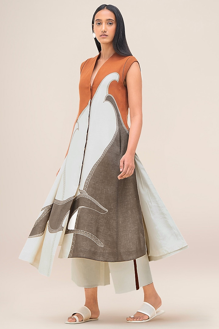 Tan & Taupe Brown Linen Jacket Set by AMPM at Pernia's Pop Up Shop