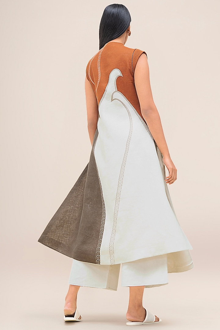 Tan & Taupe Brown Linen Jacket Set by AMPM at Pernia's Pop Up Shop