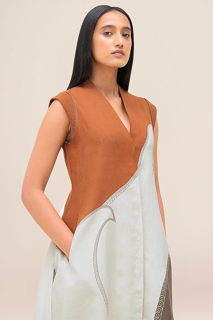 Tan & Taupe Brown Linen Jacket Set by AMPM at Pernia's Pop Up Shop