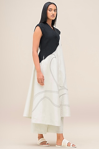 Black & Ivory Linen Jacket Set by AMPM