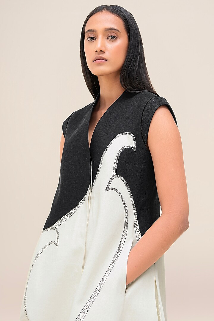 Black & Ivory Linen Jacket Set by AMPM at Pernia's Pop Up Shop