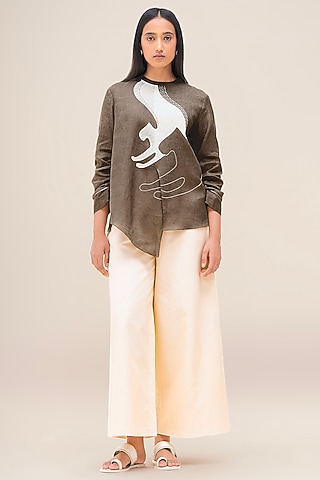 Taupe Brown Pure Linen Co-Ord Set by AMPM