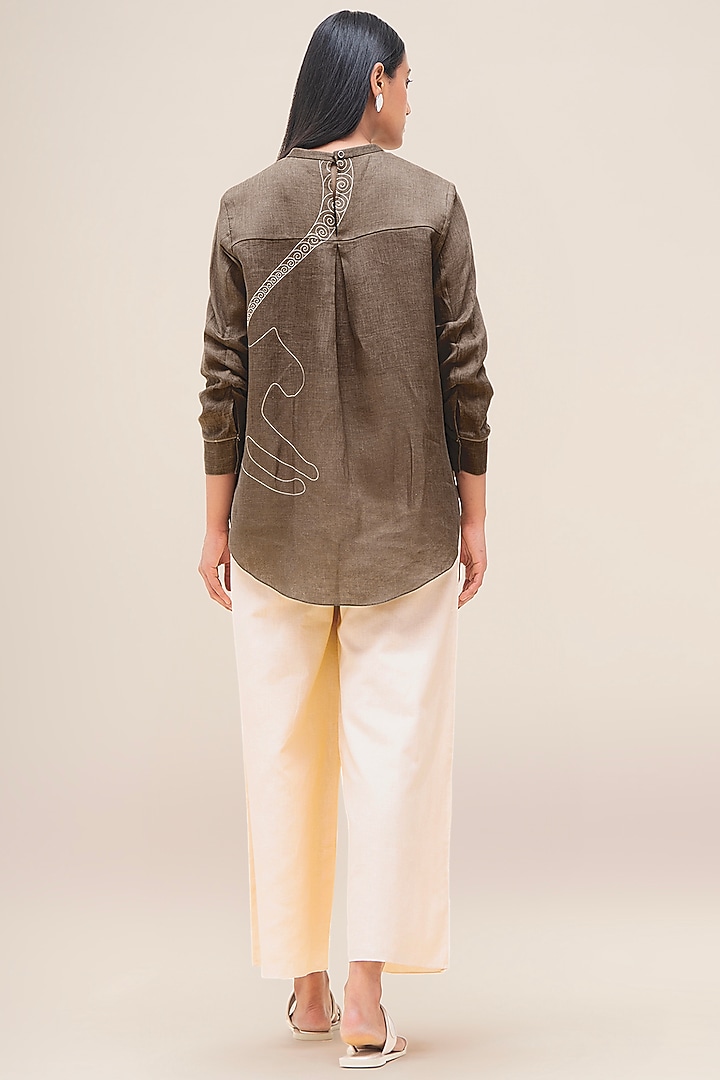 Taupe Brown Pure Linen Co-Ord Set by AMPM at Pernia's Pop Up Shop