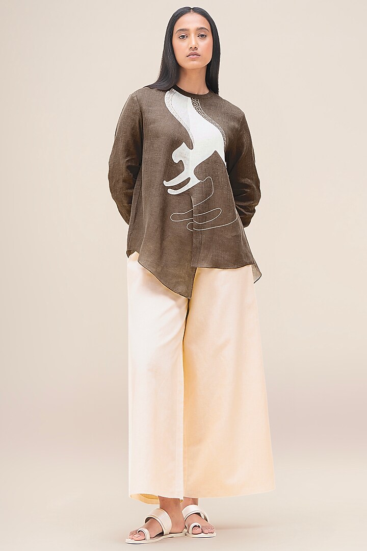 Taupe Brown Pure Linen Co-Ord Set by AMPM at Pernia's Pop Up Shop