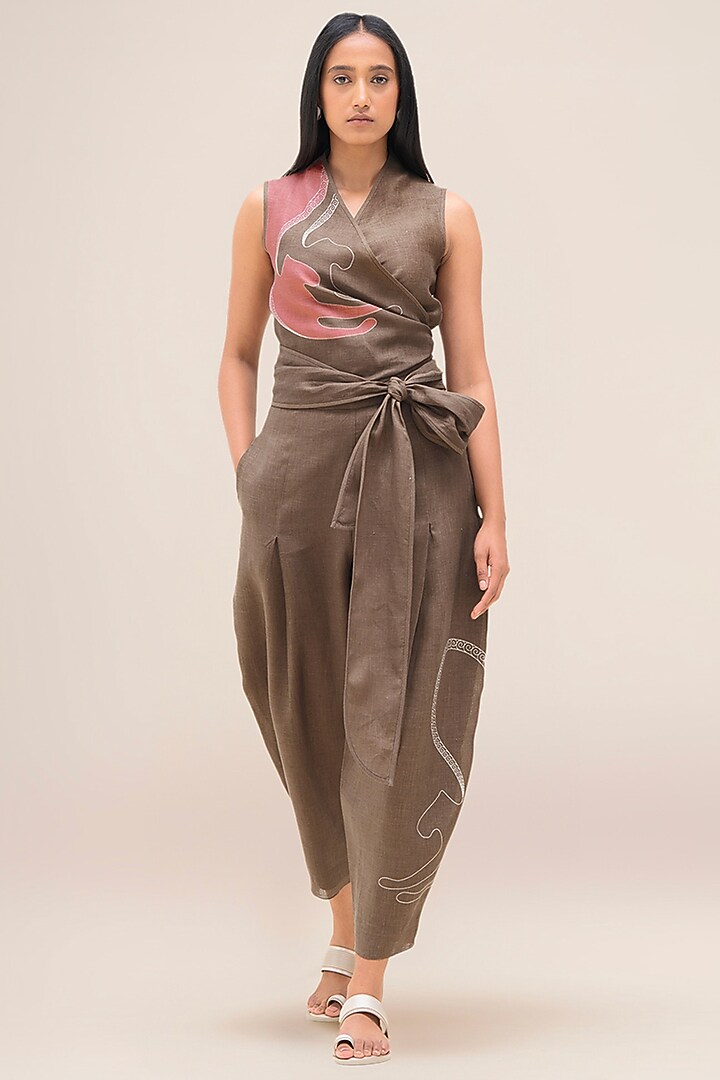 Taupe Brown Linen Co-Ord Set by AMPM at Pernia's Pop Up Shop