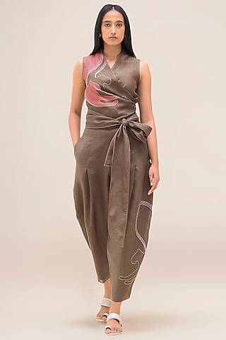 Taupe Brown Linen Co-Ord Set by AMPM