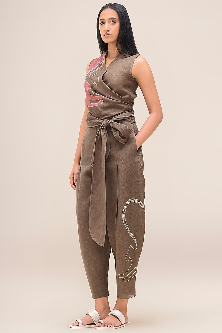Taupe Brown Linen Co-Ord Set by AMPM at Pernia's Pop Up Shop