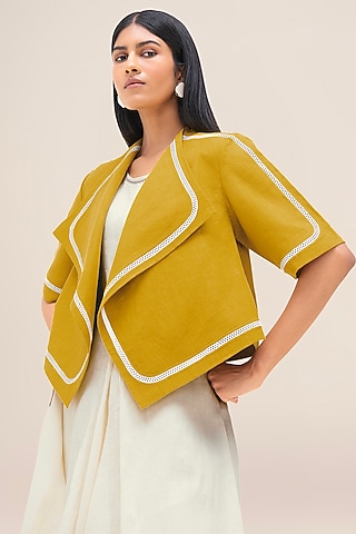 Mustard Yellow Pure Linen Jacket by AMPM