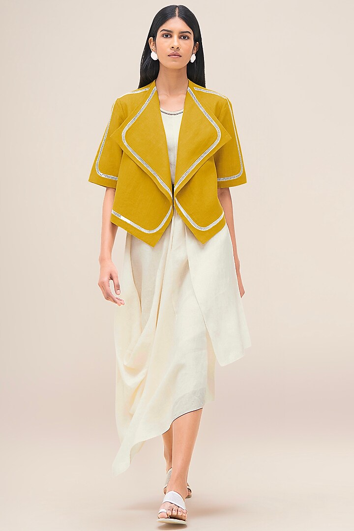 Mustard Yellow Pure Linen Jacket by AMPM at Pernia's Pop Up Shop