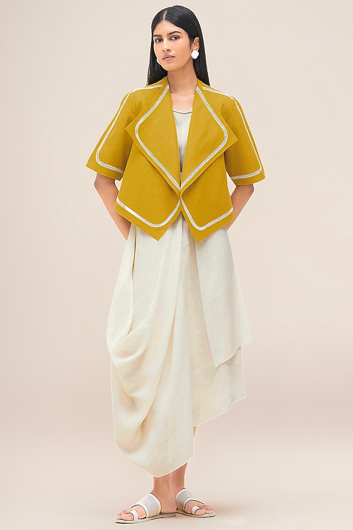 Mustard Yellow Pure Linen Jacket by AMPM at Pernia's Pop Up Shop
