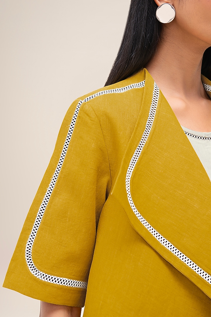 Mustard Yellow Pure Linen Jacket by AMPM at Pernia's Pop Up Shop