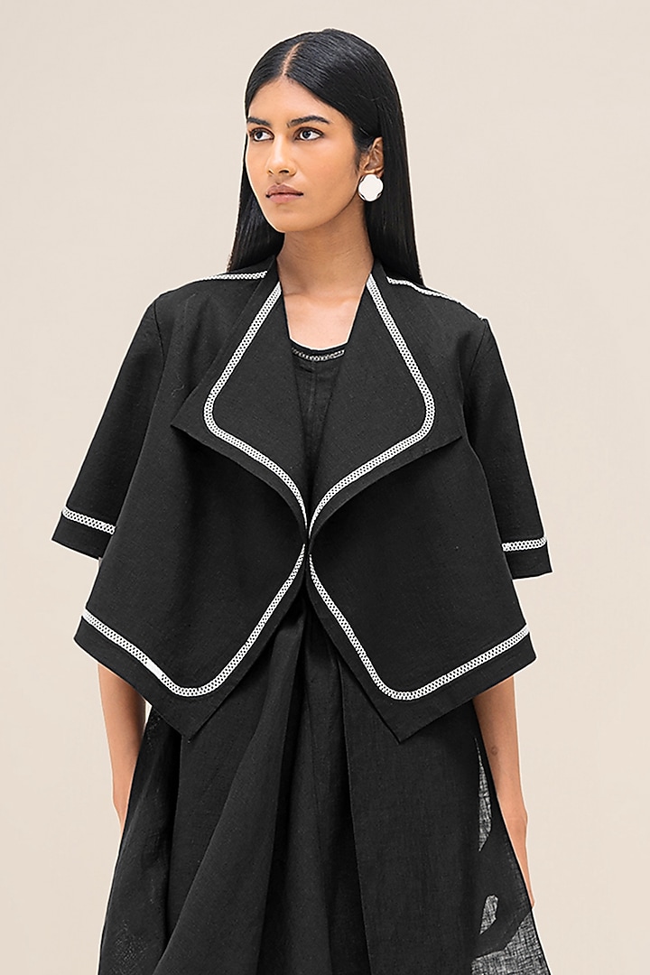 Black Pure Linen Jacket by AMPM at Pernia's Pop Up Shop