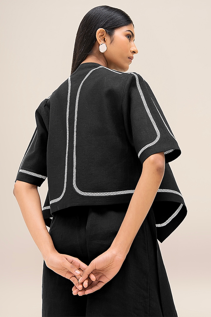 Black Pure Linen Jacket by AMPM at Pernia's Pop Up Shop