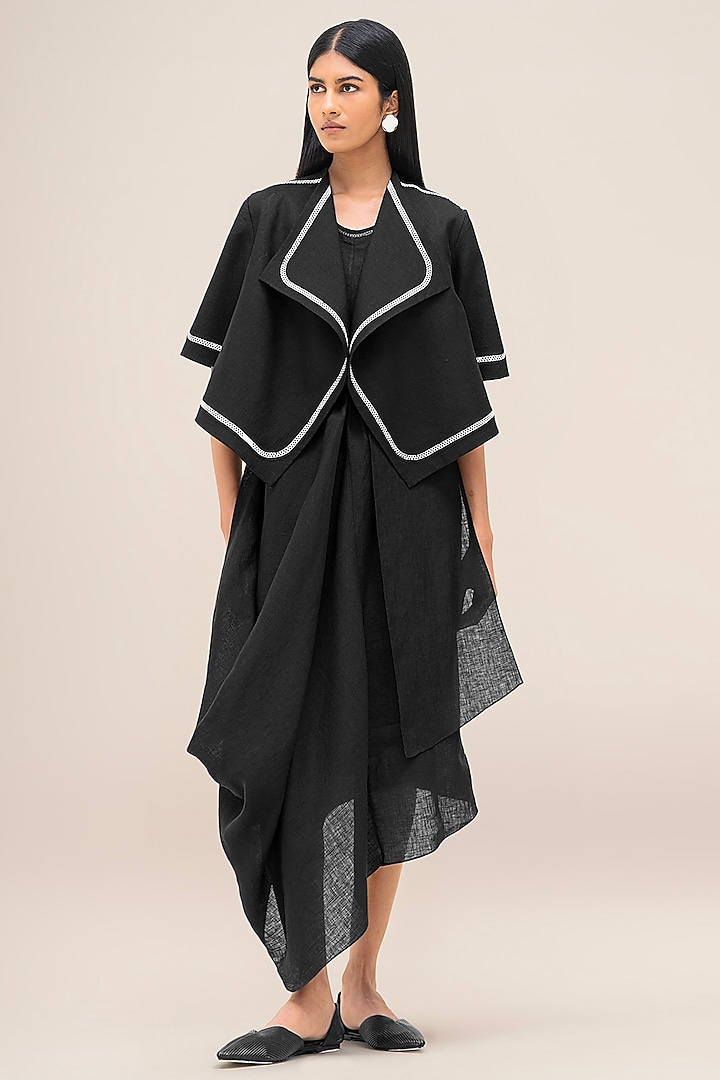 Black Pure Linen Jacket by AMPM at Pernia's Pop Up Shop
