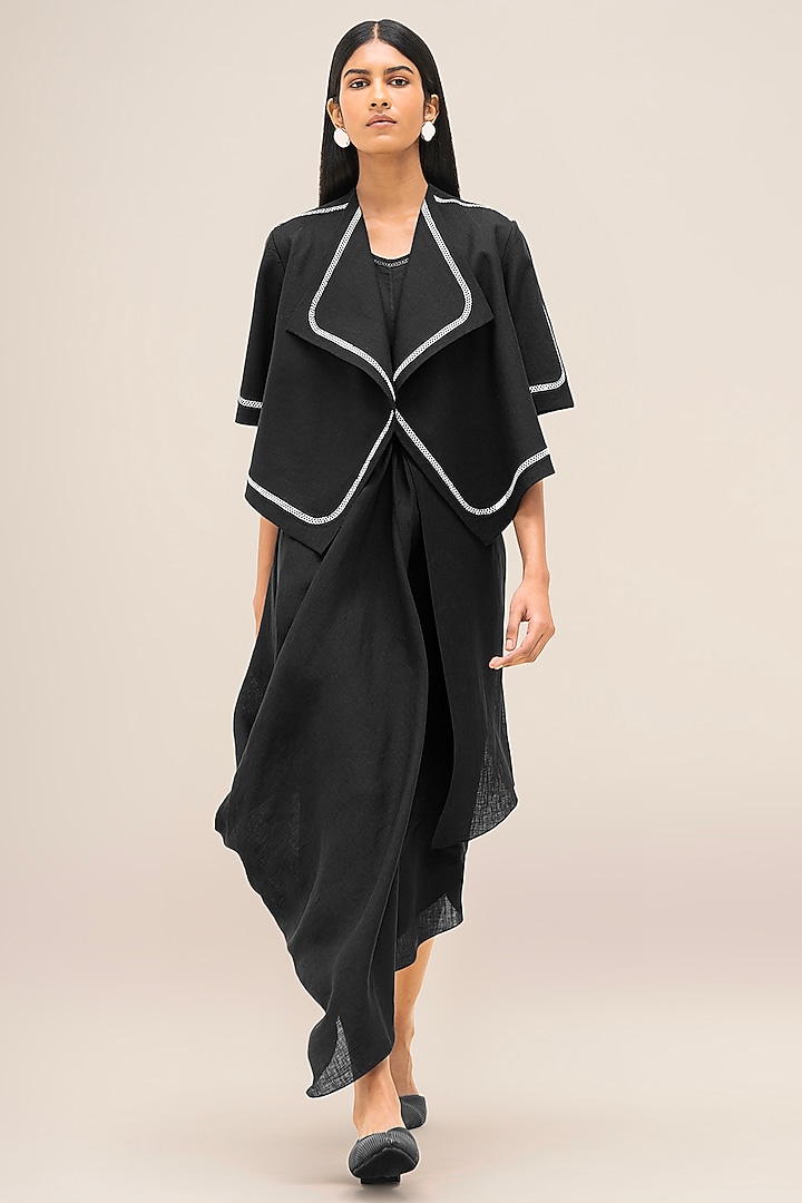 Black Pure Linen Jacket by AMPM at Pernia's Pop Up Shop