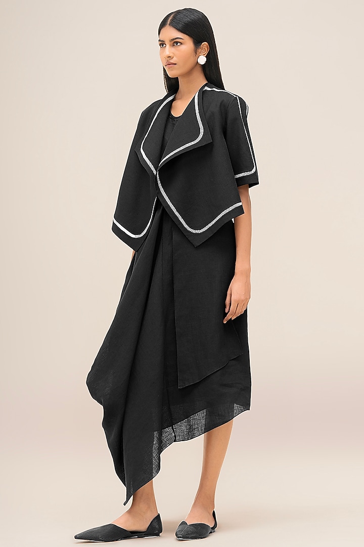 Black Pure Linen Jacket by AMPM at Pernia's Pop Up Shop