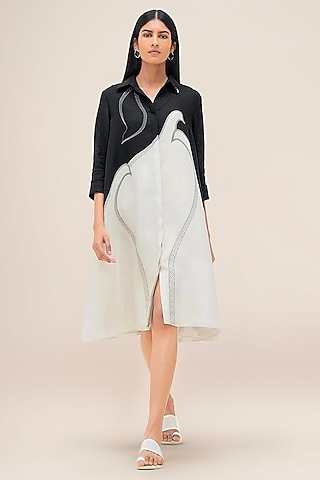 Black & Ivory Pure Linen Shirt Dress by AMPM