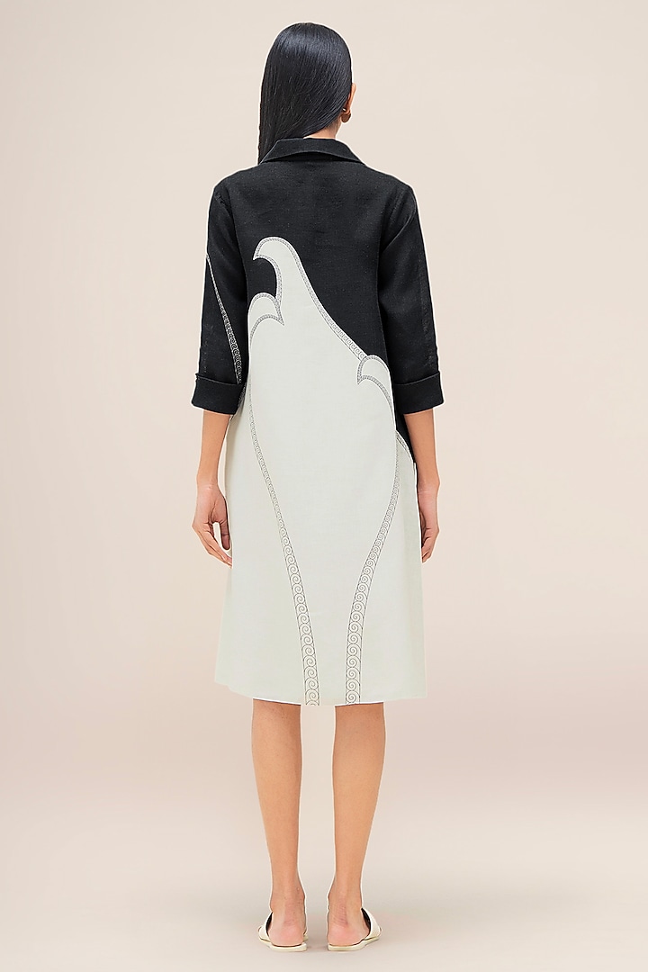 Black & Ivory Pure Linen Shirt Vacation Dress by AMPM at Pernia's Pop Up Shop