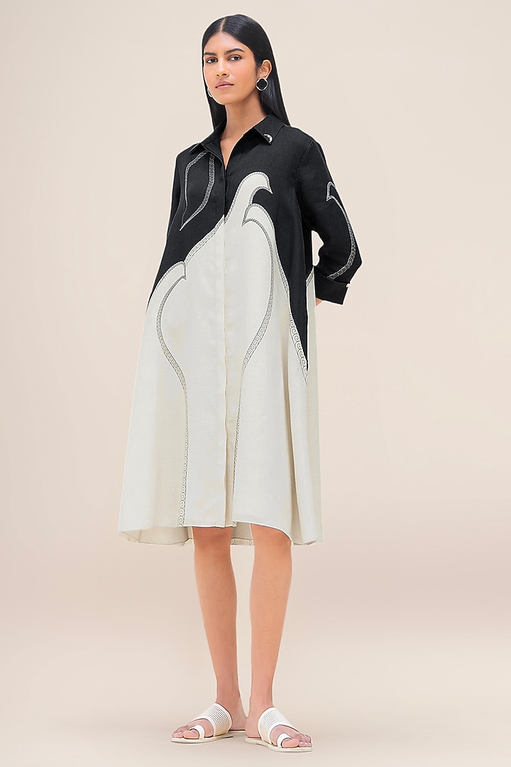 Black & Ivory Pure Linen Shirt Vacation Dress by AMPM at Pernia's Pop Up Shop