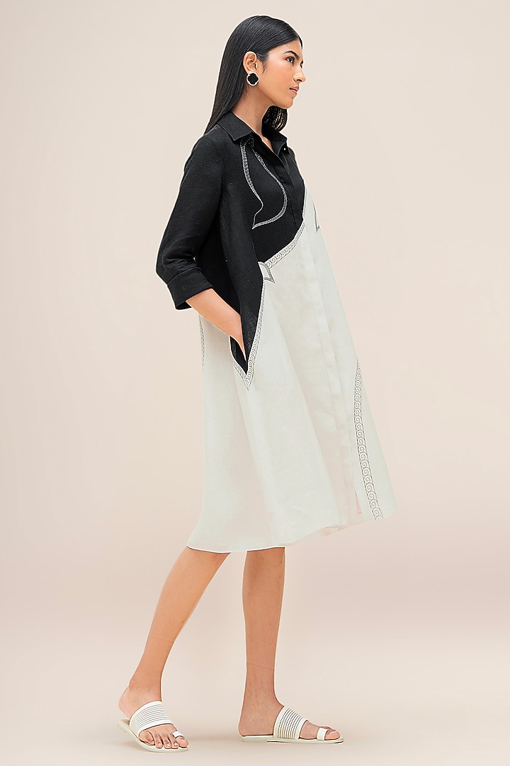 Black & Ivory Pure Linen Shirt Vacation Dress by AMPM at Pernia's Pop Up Shop