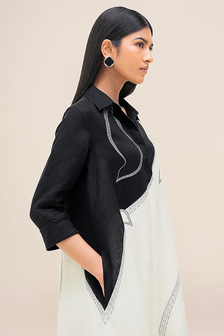 Black & Ivory Pure Linen Shirt Vacation Dress by AMPM at Pernia's Pop Up Shop