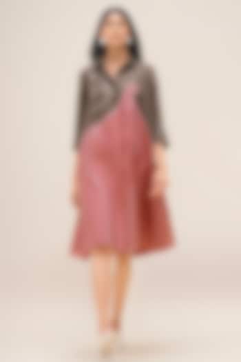 Taupe & Flamingo Pure Linen Shirt Vacation Dress by AMPM at Pernia's Pop Up Shop