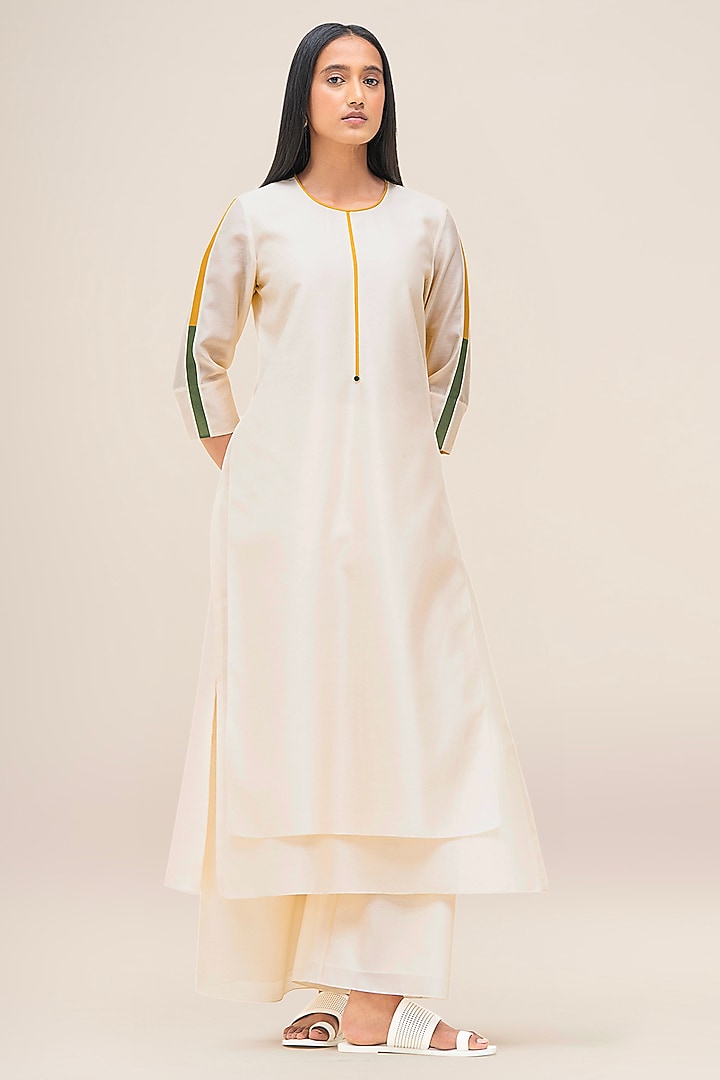 Butter Yellow Silk Chanderi Layered Kurta Set by AMPM at Pernia's Pop Up Shop